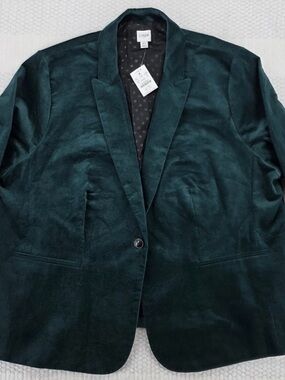 NWT J. Crew Factory $218 Velvet One Button Blazer Forest Green Size 24
